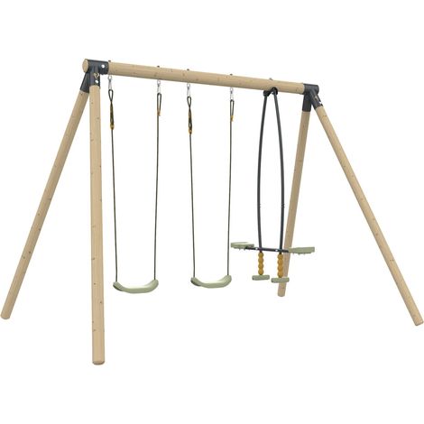 Tp Toys – Portique en bois FSC® 2 balançoires vis-à-vis – Hauteur 224 cm – Kit d'ancrage inclus – Traitement autoclave classe III