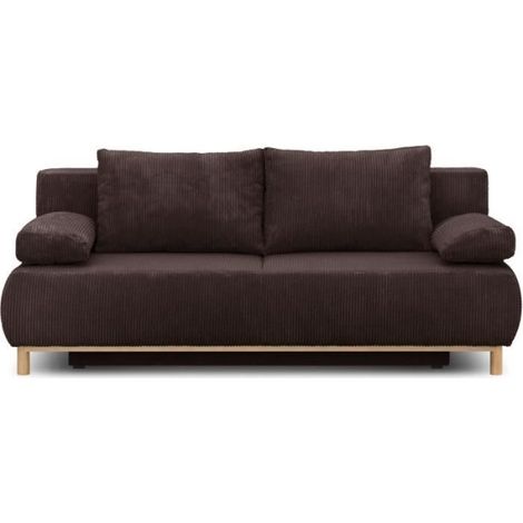 Banquette convertible 3 places MIKA - Velours côtelé marron foncé - Coffre de rangement - L 192 x H 84 x P 93 cm (1/5)