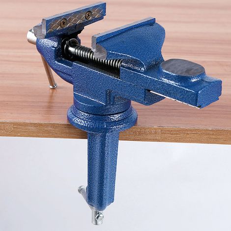 Étau d'établi en acier allié, force de serrage de 300 kg, pour le travail du bois, avec patin antidérapant, bleu, 70 mm (1/5)
