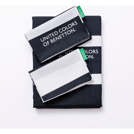 Benetton SET BLACK & WHITE Juego de Cama con 2 fundas Almohada 80X80 cm y Funda Nórdica 200x200cm – Juego Cama Large (1/5)
