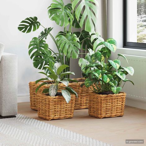 Teenpull – Blumentopfkorb mit Speicher 3 Stk. Naturbraun Kubu Rattan (1/5)