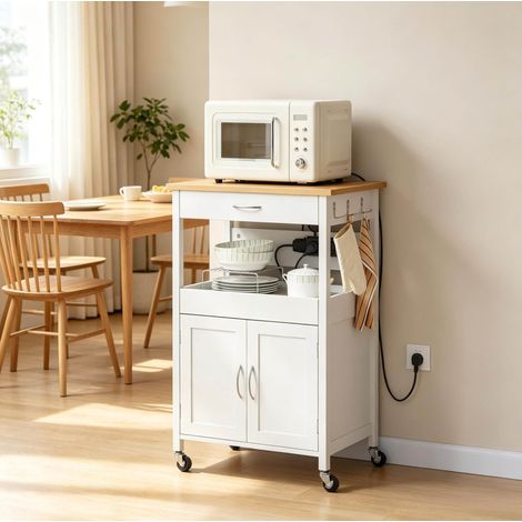 Carro de cocina con ruedas y enchufes, 60 x 45 x 92 cm, MDF E1, blanco (1/5)