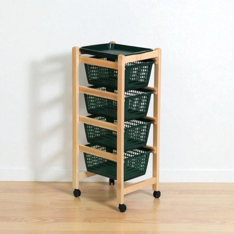 Carrello portafrutta JOLLY con cesti in plastica verdi e legno Naturale (1/3)