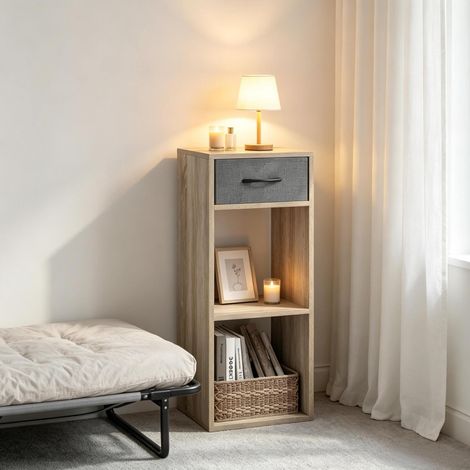 Libreria da terra 32x30 cm grigio e rovere chiaro in legno ingegnerizzato con cassetto e vani aperti (1/5)
