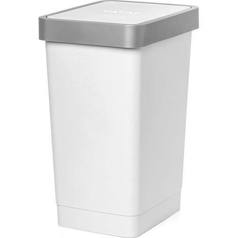 Pattumiera in plastica bianco 25 litri con coperchio grigio basculante (1/5)
