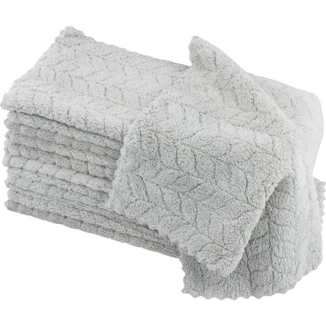 Lot de 12 Torchons de Cuisine en Microfibre, Chiffons de Nettoyage en Polaire Corail Doux, Torchons Vaisselle Super Absorbants, Chiffons de Cuisine Réutilisables Séchage Rapide, 30 x 30cm