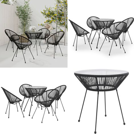 Juego de comedor de jardín 5 piezas ratán PVC negro - Mesa de jardín - Sillas de jardín