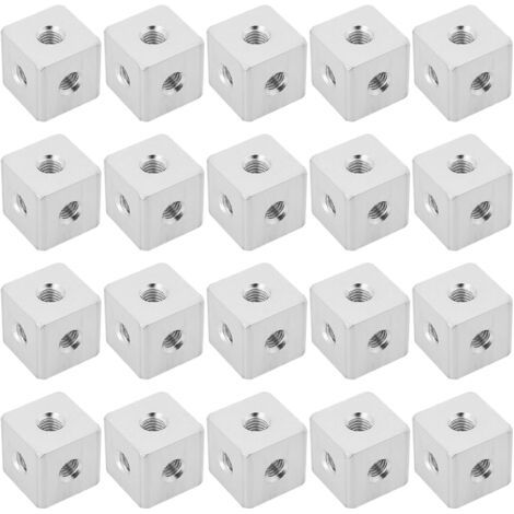 DTEKGAZ - Packung mit 20 M3-Aluminium-Würfelverbindern, quadratischen und sechseckigen Befestigungsblöcken für Acrylglasplatten und Beleuchtungstechnik, 10 x 10 x 10 mm