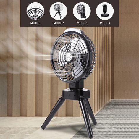 Ventilateur de camping 2-en-1 – LED, trépied rechargeable, 4 vitesses – Tente, plafond – Maison, bureau, camping, pique-nique, pêche (1/5)