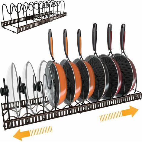 Porte-Casseroles - Extensible 30-58 cm - Pour Poêles Couvercles Planches À Découper - 10 Compartiments - Bronze