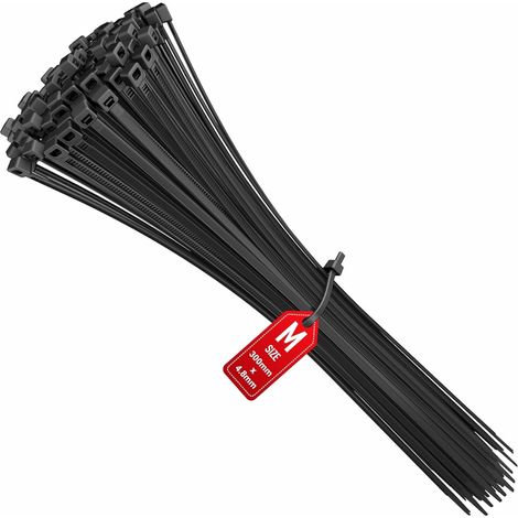 APEX Lot de 300 colliers de serrage en nylon, 300 mm x 4,8 mm, polyvalents, noirs (1/5)