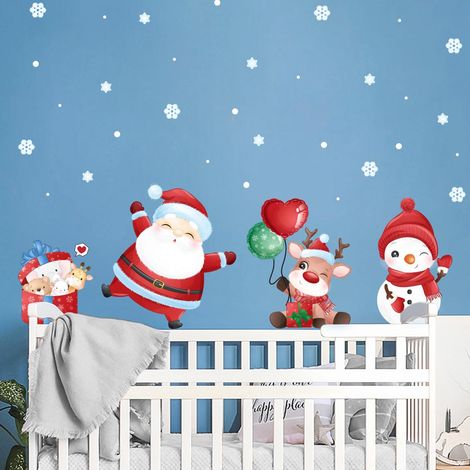 Sticker Noël le père noël et les cadeaux surprise - Autocollants stickers adhésifs noël - décoration fêtes - 60x90cm (1/5)