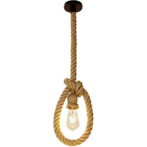 Lustre Suspension Industrielle Corde de Chanvre Luminaire Plafonnier 100CM (1/5)