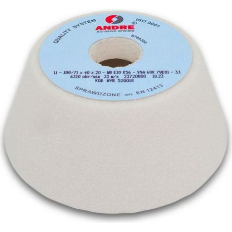 Meule D Affutage - 100 mm x 40 mm x 20 mm - Type 11 Conique - Grains 99A60K7VE0-33 - Pour Affûtage Bois - 1 Pièce