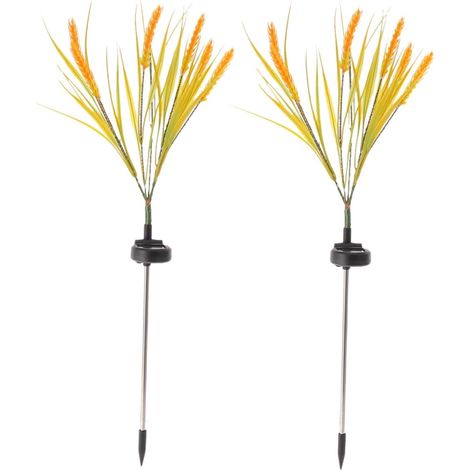 2 pièces Lampes Solaires Jardin à Piquet Étanches Design Blé Éclairage Extérieur Automatique pour Allées Pelouses et Patios