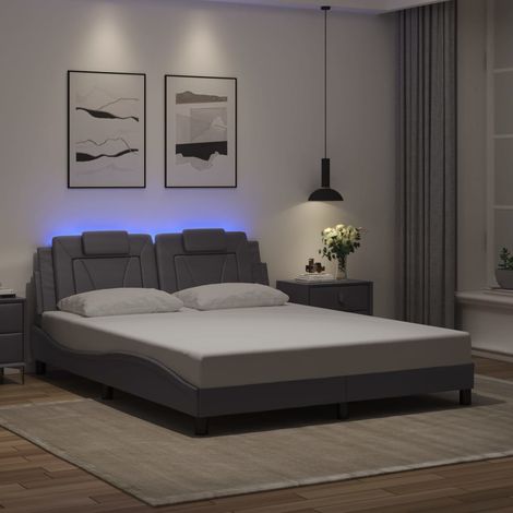 Cadre de lit avec LED sans matelas-Structure de lit gris 160x200 cm 665335 (1/5)