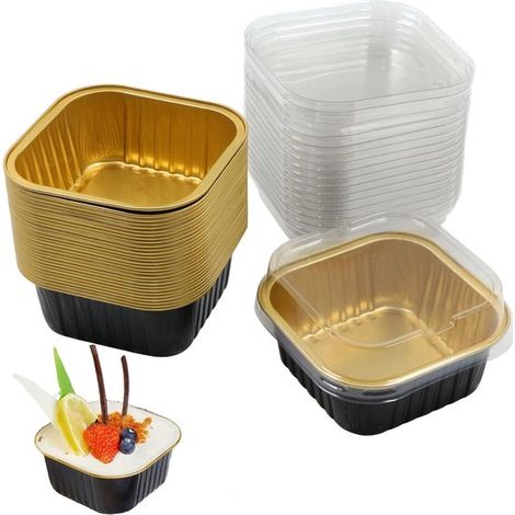 Dailygoods Soufflé Backformen, 30 Stück Aluminiumfolie Muffinformen Cupcake Formen Ofenfest 120 ml Fassungsvermögen Schwarz/Gold (1/5)