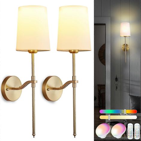 Kabellose Wandleuchten, 2er-Set, goldfarben, wiederaufladbar, mit 15 dimmbaren RGB-Modi und Fernbedienung