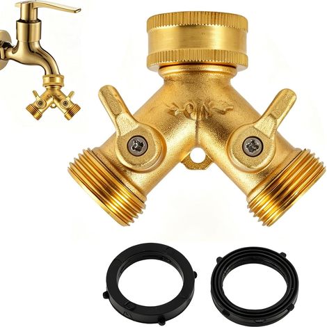 Distributeur en Y en Laiton,Robinet Double Sortie avec Vannes Indépendantes,Répartiteur d’Eau Antifuite pour Tuyaux d’Arrosage,Lave-Vaisselle,Machine à Laver et Jardinage–Robuste et Durable (1/5)