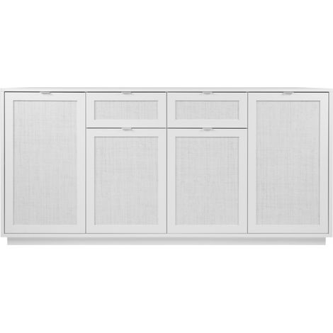 Abitare – Buffet blanc mat 180x40 cm avec 4 portes et 2 tiroirs en osier – Cadre en bois mélaminé – Pour rangement élégant et pratique (1/5)