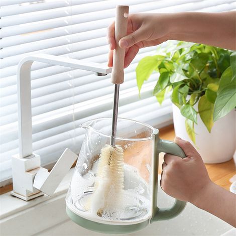 Brosse à Gobelets en Bois et Nylon - EcoBrush Clean+ - Pour Lavage de Bouteilles, Verres et Biberons - Longue avec Trou de Suspension (1/5)