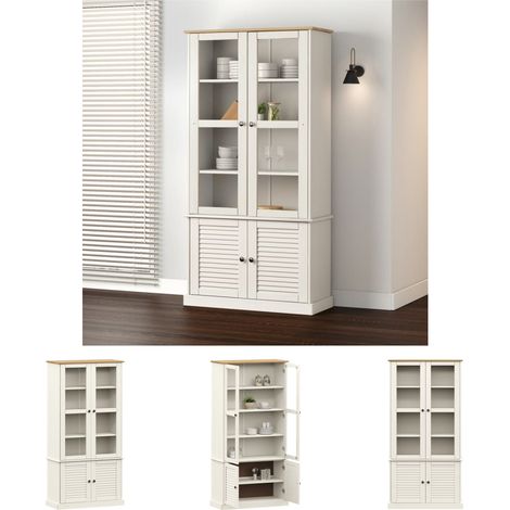 The Living Store Vitrine VIGO Weiß 85x35x170 cm Massivholz Kiefer - Bücherregale & Bücherschränke (1/5)