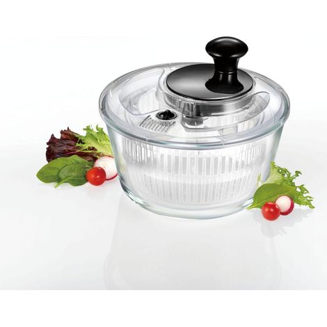 Essoreuse à Salade avec Panier en Verre Borosilicate Ø21 cm, Transparente (1/3)