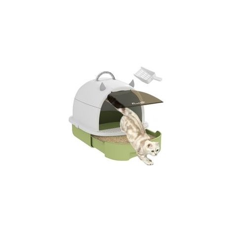 Katzentoilette mit geschlossener Schale, Tragegriff und durchsichtiger Tür, 40,5 x 52 x 39 cm, grün