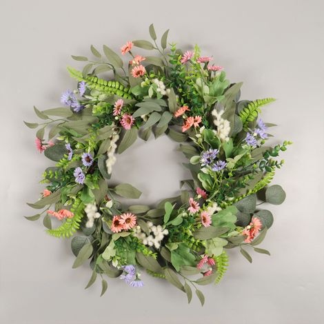 Couronne de fleurs artificielles, eucalyptus et marguerites, décoration de mariage et d'intérieur (1/5)
