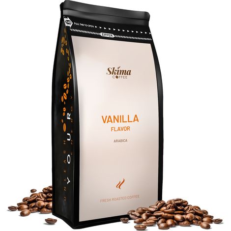 Café en grains 1 kg, saveur vanille, 100 % Arabica pour machine expresso + cadeau (1/5)
