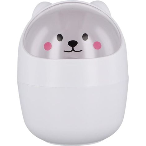 Petite Poubelle de Bureau avec Couvercle, Mini Amovible Porte Stylo Mignon, Belle Corbeille à Papier, Plastique Poubelles de Maquillage (Blanc) (1/4)