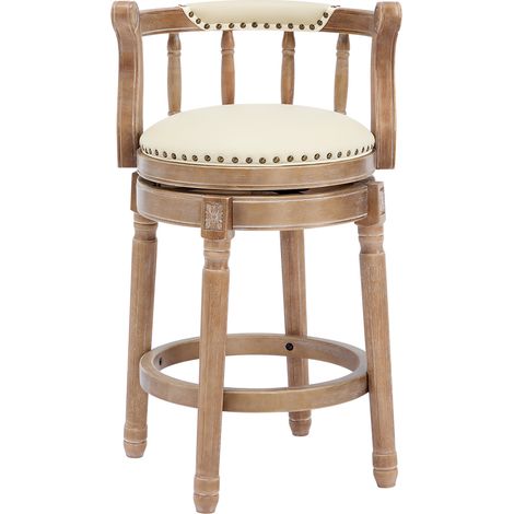 Tabourets de bar en bois avec revêtement en cuir de vache, chaise de bar pivotante à 360°, avec dossier, tabourets de hauteur comptoir pour la maison, la cuisine, la salle à manger et le bar (1/5)