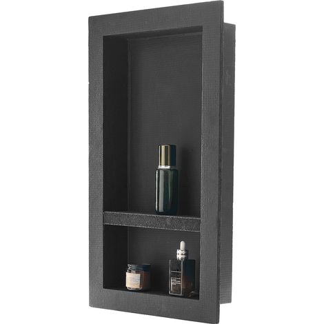Niche de Douche Moderne 406 x 711 x 102 cm avec Étagère Amovible, Organisateur Étanche pour Savon et Shampooing, Noir (1/5)