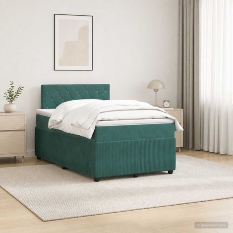 vidaXL Cama box spring con colchón Verde oscuro 120 x 190 cm (1/5)