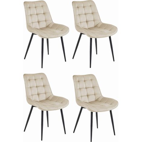 Set di 4 Sedie Bera in Velluto Beige con Gambe Nere (1/5)