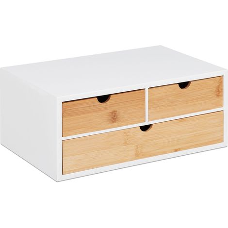 Scatola a 3 cassetti organizer da scrivania design naturale 30 x 25 x 25 cm in bambù beige 130011315