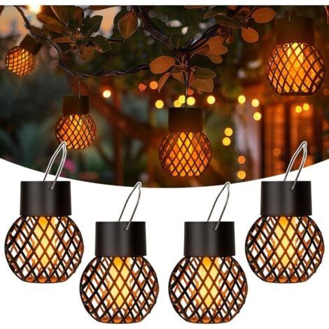 Lot de 4 lampes solaires suspendues d'extérieur à effet flamme vacillante, étanches, pour jardin, cour, clôture et arbres. (1/5)