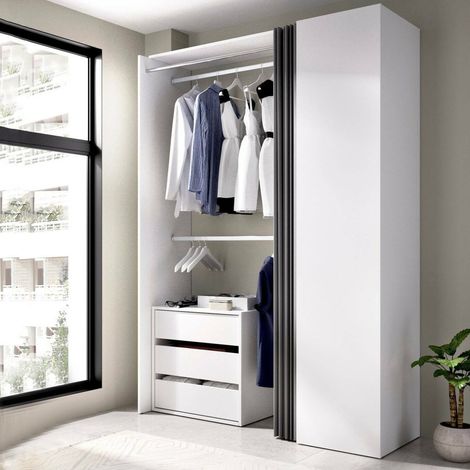 Dmora - Kleiderschrank Schlern, Struktur für begehbaren Kleiderschrank, Offene Garderobe, 141x52h205 cm, Weiß und Anthrazit (1/5)