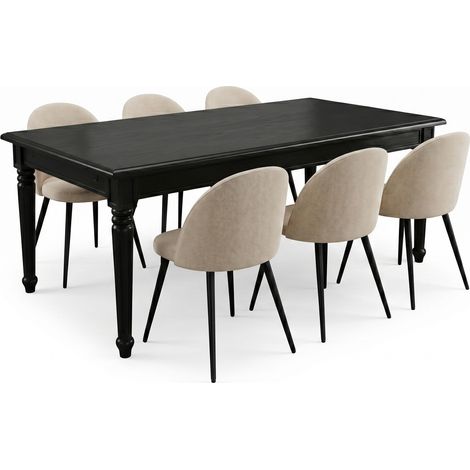 Amaretta ensemble pour salle à manger table noir 6 chaises velours beige. (1/5)