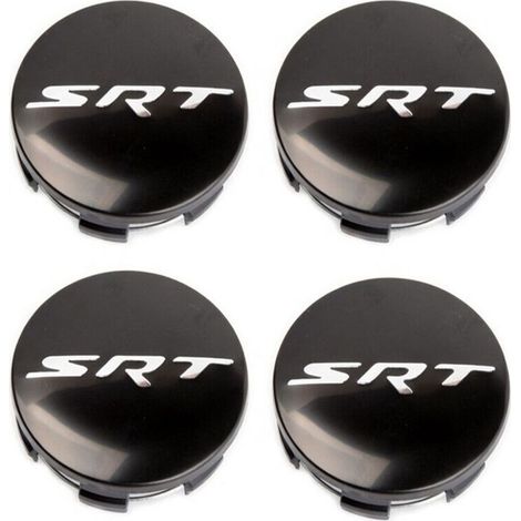 Cache-moyeu de roue 63mm compatible Dodge Hellcat SRT, Challenger et Chrysler 300C – Centre de jante, capuchon de moyeu pour jante voiture, accessoire roue auto en ABS, kit 4 pièces – Noir brillant (1/2)