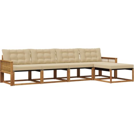Set di divani da esterno con cuscino 5 pz Salotto da Giardino Naturale e Beige (1/5)