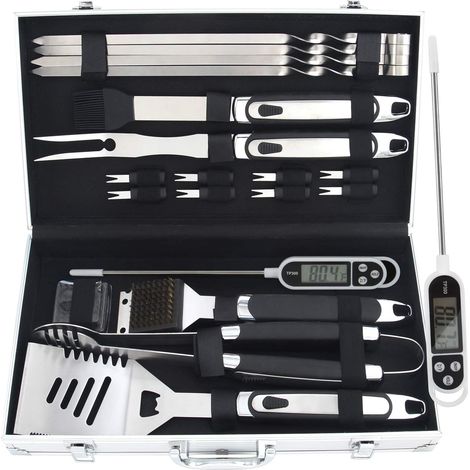 20-teiliges Grillwerkzeug-Set aus Edelstahl, Grillzubehör mit Aluminiumkoffer für Camping, Reisen und Tailgating