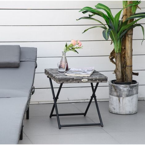 Mesa de jardín plegable (40x40x40 cm), diseño moderno, estructura robusta, rattan, gris (1/5)