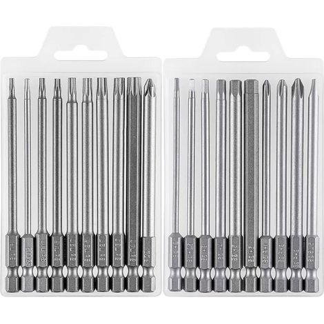 Long Screwdriver Bit 20 Pieces, Magnetic Screwdriver Bits, Torx T8-T40, Hexagonal H2-H6, Phillips PH1 PH2, PZ PZ2, Flat 5 mm, 1/4 Inch Hex Rod, S2 Steel 100 mm Long (1/5)