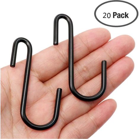 Lot de 20 crochets robustes en forme de S noirs pour cuisine, salle de bain, chambre et bureau pot, serviettes, vtements, sacs, plantes (1/4)