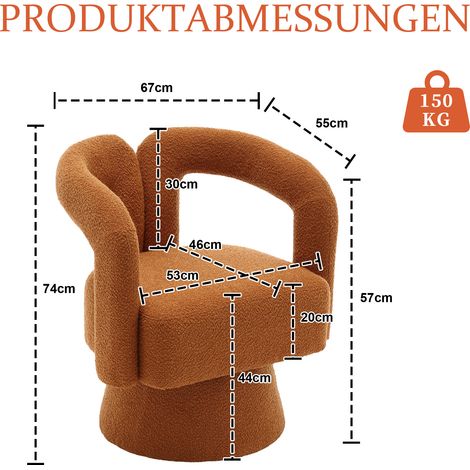 Fauteuil rond pivotant à 360°, coussin large moelleux en tissu doux, siège d’appoint pour salon, chambre, bureau ou salle d’attente. (1/5)