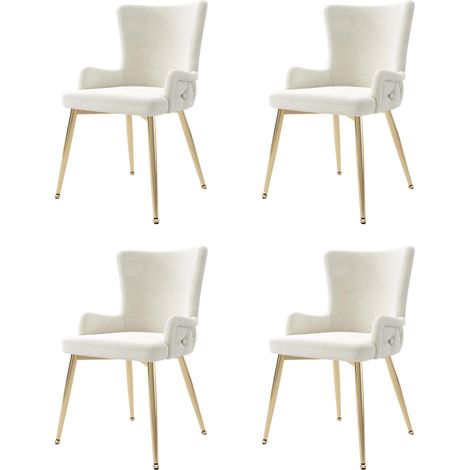 Juego de 4 sillas de comedor minimalistas modernas de terciopelo beige con cuatro patas de metal dorado, ideales para oficina en casa, sala de estar y dormitorio. (1/5)