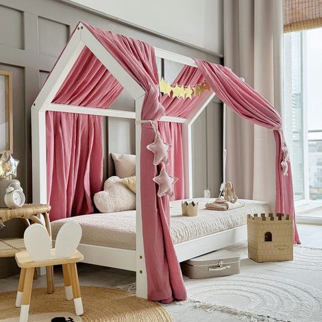 Ciel de lit en mousseline double pour 90x190 Rose (1/4)