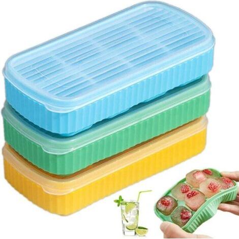 Set di 3 mini stampi per cubetti di ghiaccio con coperchio per cocktail, whisky o caffè, fondo in silicone flessibile, facile da staccare, senza BPA, riutilizzabili e impilabili