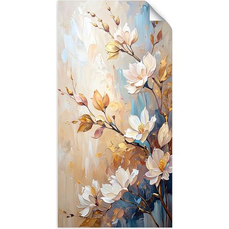 Selbstklebendes Poster – Wandsticker Blumen Zweige Beigefarbene Farbe 40x80 cm (1/3)